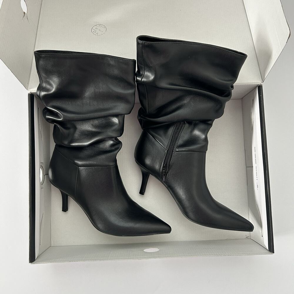 NEW IN BOX Nine West Melson3 Slouched Stiletto Boots - Black Size 9M Pointed Toe